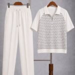mens two piece set Ghana Men's Cream Zigzag Knit Half-Zip Polo and Matching Trousers Set Pelsunisexkloset Tema