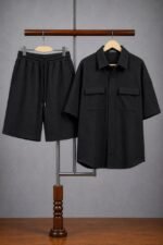 Men's Waffle-Textured Short-Sleeve Shirt and Drawstring Shorts Set — view 2