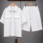 Men's Waffle-Textured Short-Sleeve Shirt and Drawstring Shorts Set