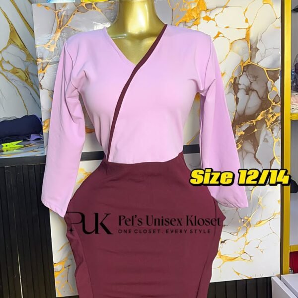 pencil skirt office Ghana Women's Lavender Wrap Blouse and Burgundy Pencil Skirt Set Pelsunisexkloset Tema