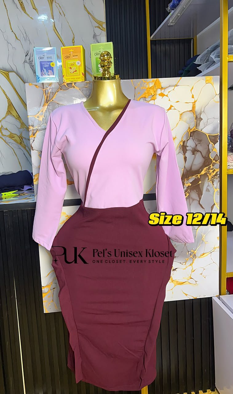 pencil skirt office Ghana Women's Lavender Wrap Blouse and Burgundy Pencil Skirt Set Pelsunisexkloset Tema