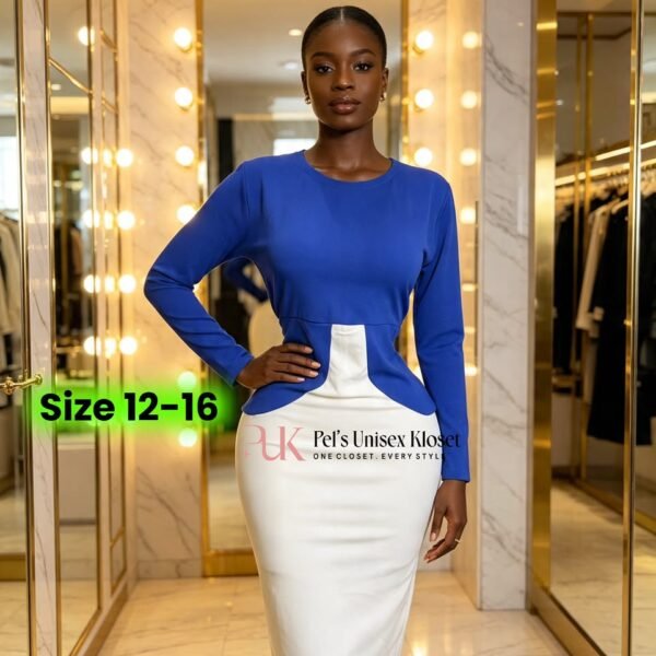 colour block office dress Women's Royal Blue and White Colour-Block Corporate Midi Dress Pelsunisexkloset Tema