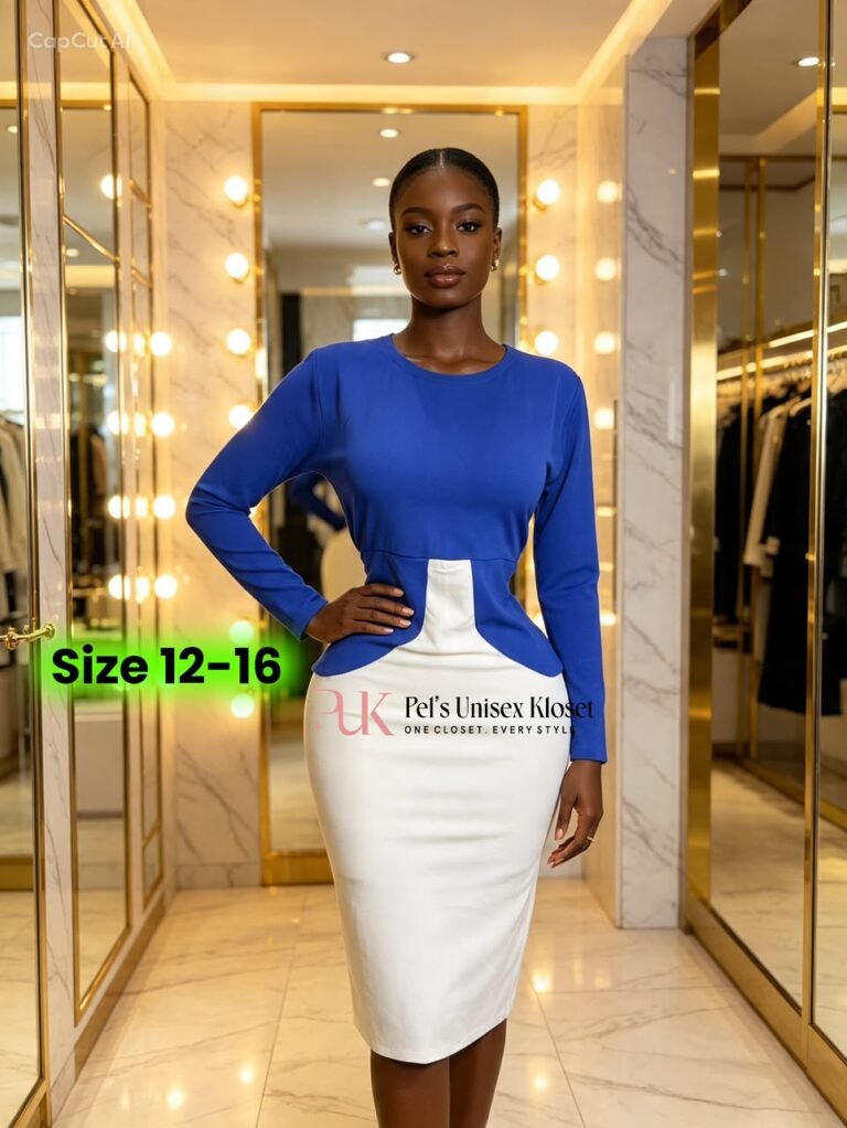 colour block office dress Women's Royal Blue and White Colour-Block Corporate Midi Dress Pelsunisexkloset Tema