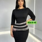 Women's Black Corporate Sheath Dress with Contrast Grey Waist Stripes
