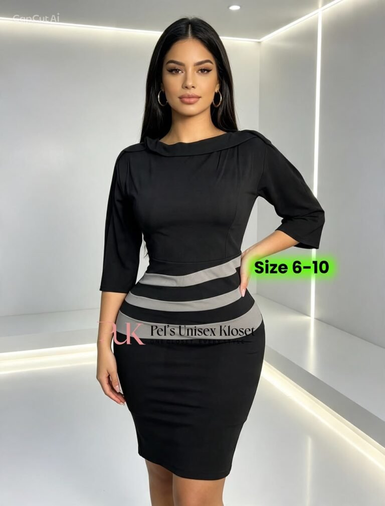 Women's Black Corporate Sheath Dress with Contrast Grey Waist Stripes
