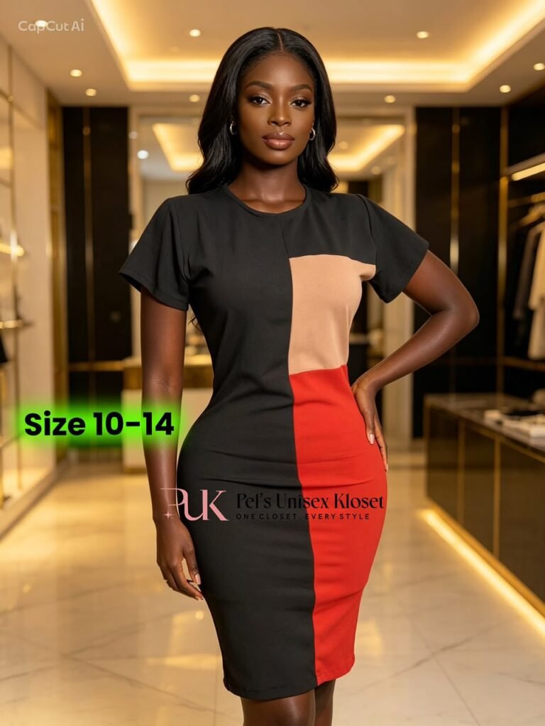 Women's Black Tan and Red Geometric Colour-Block Corporate Sheath Dress