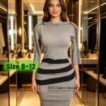 Women's Heather Grey Corporate Bodycon Dress with Diagonal Black Stripe Panels