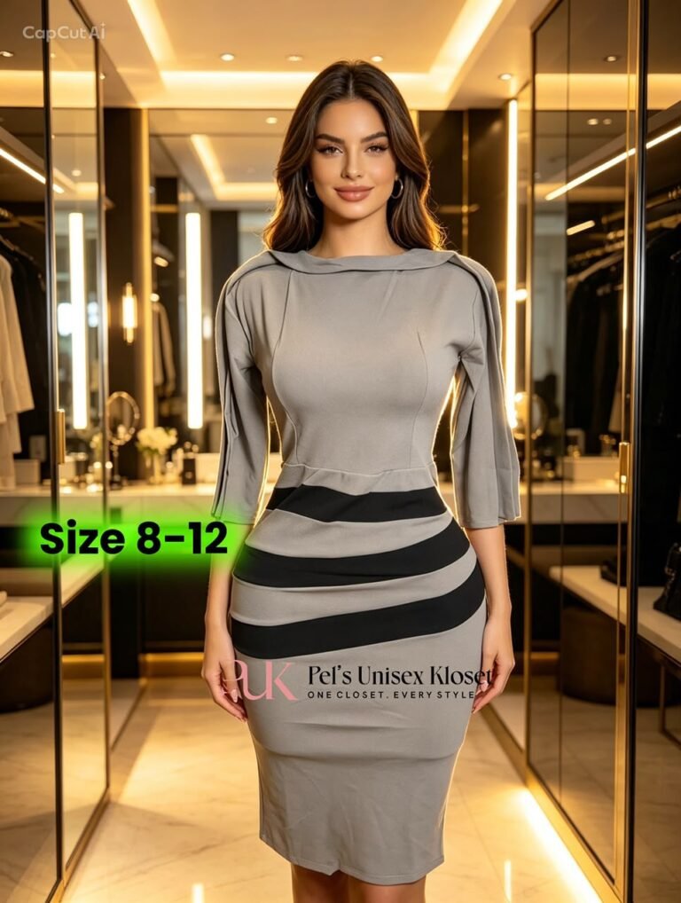 Women's Heather Grey Corporate Bodycon Dress with Diagonal Black Stripe Panels