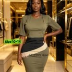 Women's Olive Green Colour-Block Corporate Pencil Dress with Black and Beige Accents