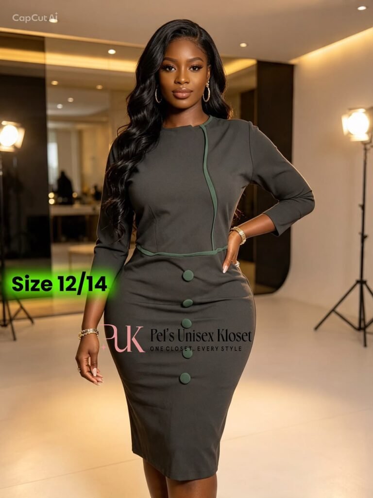 Women's Dark Olive Corporate Pencil Dress with Asymmetric Piping and Front Buttons