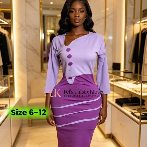 Women's Lavender and Magenta Two-Tone Corporate Midi Dress with Diagonal Button Detail