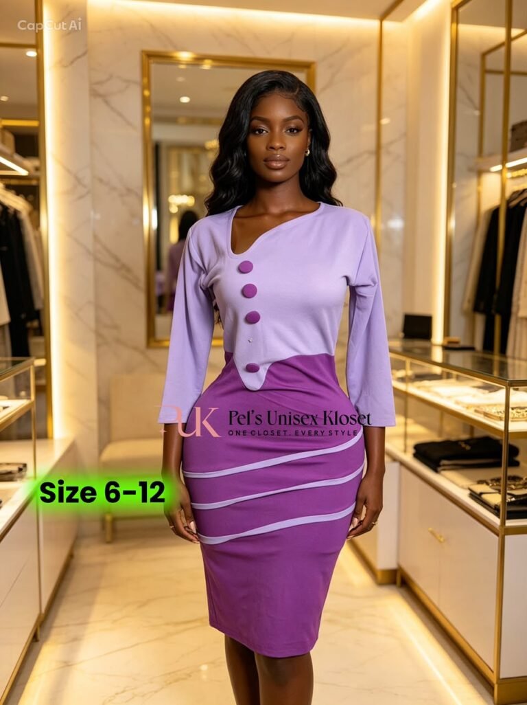 Women's Lavender and Magenta Two-Tone Corporate Midi Dress with Diagonal Button Detail