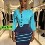 Women's Turquoise and Navy Two-Tone Corporate Dress with Button Placket and Hip Stripes