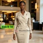 try on clothes Tema boutique Women's Beige Wrap Blazer and Pencil Skirt Corporate Two-Piece Suit Set Pelsunisexkloset Tema