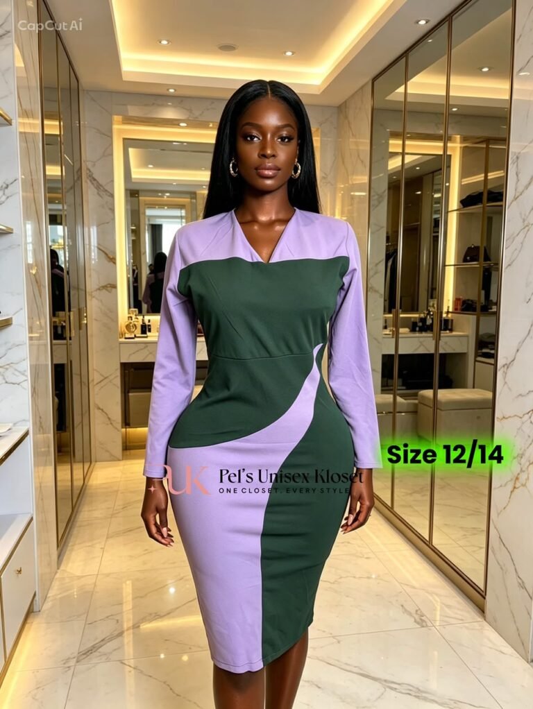 Women's Forest Green and Lilac Wavy Colour-Block Corporate Midi Dress