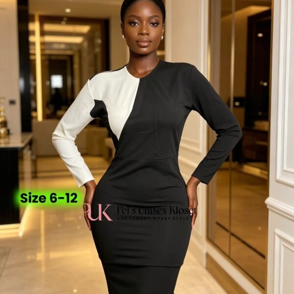 Women's Black and White Asymmetric Colour-Block Corporate Bodycon Dress