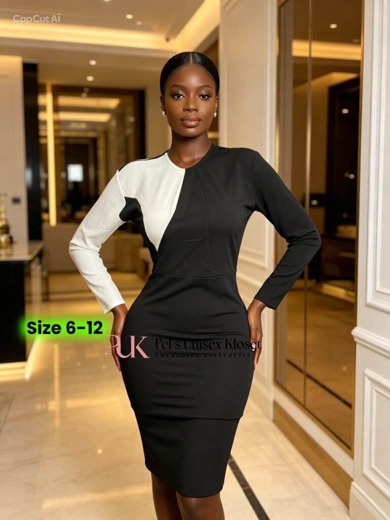 Women's Black and White Asymmetric Colour-Block Corporate Bodycon Dress