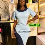 Women's Powder Blue and Navy Asymmetric Colour-Block Corporate Midi Dress
