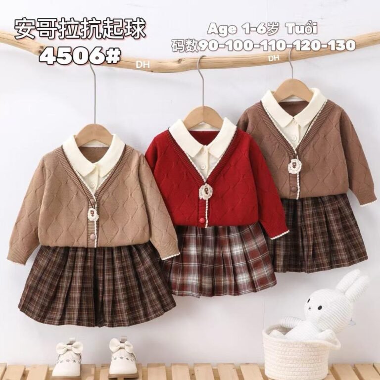 kids clothes size guide Ghana Girls' Tan and Red Knit Cardigan with Brown Plaid Pleated Skirt Set Pelsunisexkloset Tema