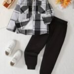 boys clothes Ghana Boys' Black White Grey Plaid Flannel Shirt, White Tee and Black Joggers Set Pelsunisexkloset Tema