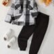 boys clothes Ghana Boys' Black White Grey Plaid Flannel Shirt, White Tee and Black Joggers Set Pelsunisexkloset Tema
