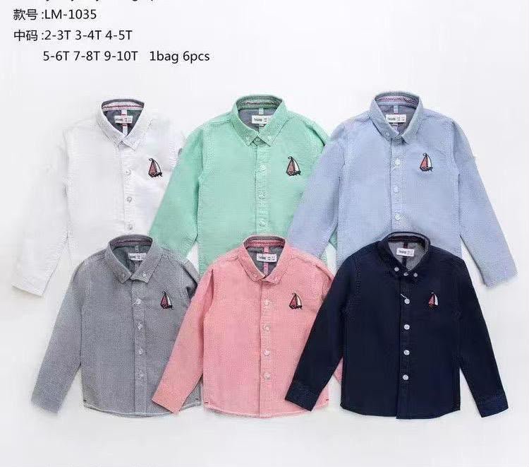 Boys' Sailboat Embroidered Long-Sleeve Oxford Shirt in Six Colours