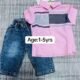 sibling matching outfits Ghana Boys' Pink Colour-Block Shirt and Acid-Wash Jeans Two-Piece Set Pelsunisexkloset Tema