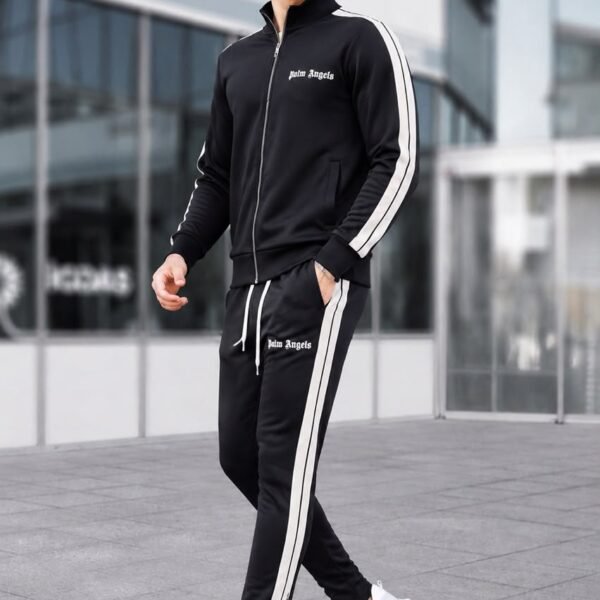 mens tracksuit Ghana Men's Black Tracksuit with White Side Stripes Pelsunisexkloset Tema