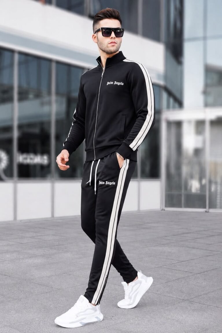 mens tracksuit Ghana Men's Black Tracksuit with White Side Stripes Pelsunisexkloset Tema