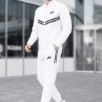 Men's White Tracksuit with Black Chevron Chest Stripes