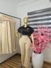 Women's Belted High-Waist Wide-Leg Corporate Trousers in Beige — Pels Unisex Kloset