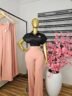 Women's Belted High-Waist Wide-Leg Corporate Trousers in Blush Pink — Pels Unisex Kloset