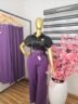 Women's Belted High-Waist Wide-Leg Corporate Trousers in Purple — Pels Unisex Kloset