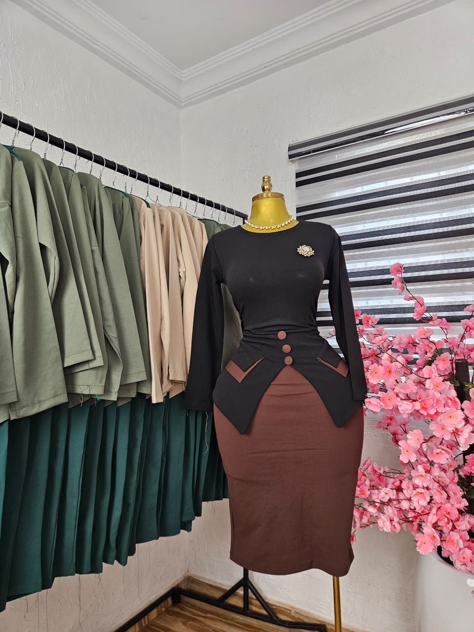 puk b4 womens black and brown peplum vest corporate dress Women's Black and Brown Peplum Vest Corporate Dress — Pels Unisex Kloset
