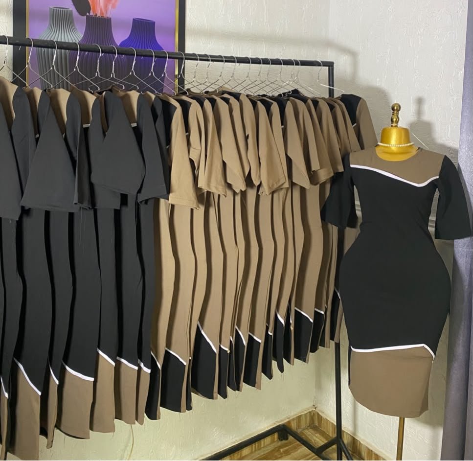 puk b4 womens black and camel colourblock corporate dress Women's Black and Camel Colourblock Corporate Dress — Pels Unisex Kloset
