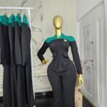Women's Black and Teal Yoke Top and Trouser Set — Pels Unisex Kloset