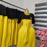 Women's Black and Yellow Colourblock Dress with Bow Sash — Pels Unisex Kloset