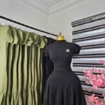 Women's Black Cap Sleeve Dress with Pleated Flare Skirt — Pels Unisex Kloset