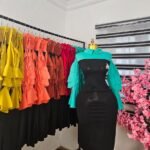 Women's Black Corporate Dress with Contrast Tiered Ruffle Sleeves in Teal — Pels Unisex Kloset