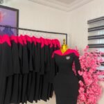 Women's Black Corporate Dress with Hot Pink Shawl Collar — Pels Unisex Kloset