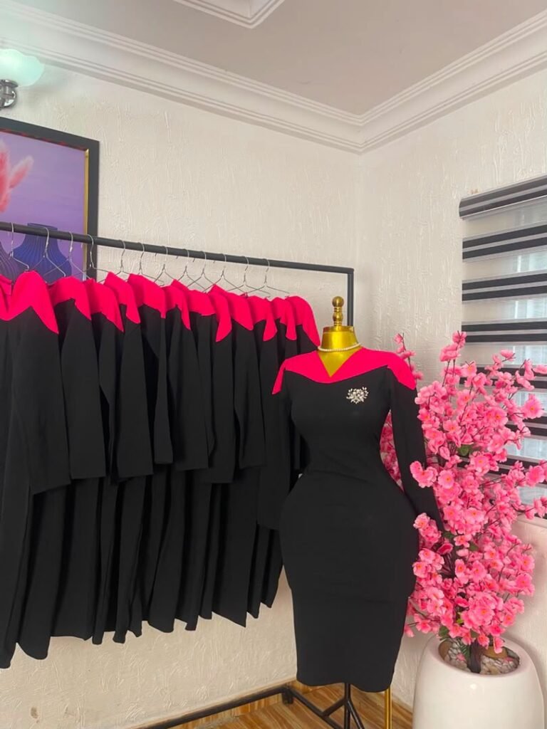 Women's Black Corporate Dress with Hot Pink Shawl Collar — Pels Unisex Kloset