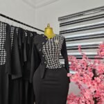 Women's Black Corporate Dress with Houndstooth Bodice — Pels Unisex Kloset