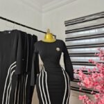 Women's Black Corporate Dress with White Stripe Panels — Pels Unisex Kloset