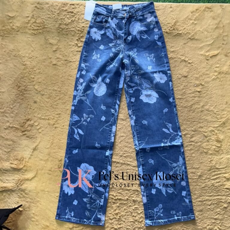 Women's Blue Baggy Jeans with Floral Print — Pels Unisex Kloset