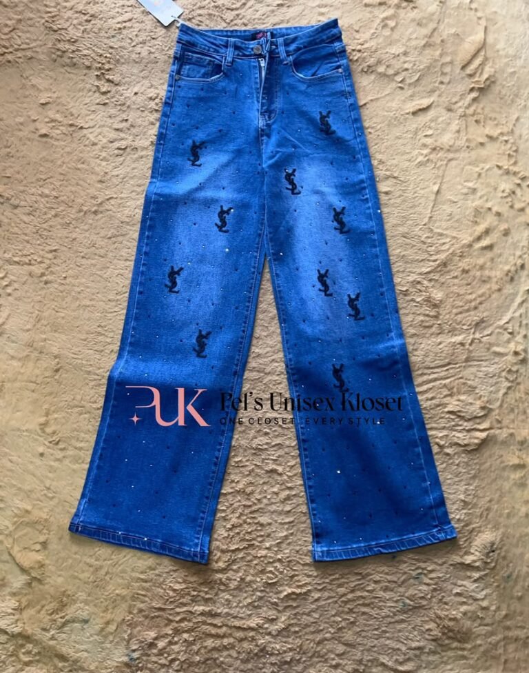 Women's Blue Baggy Jeans with Rhinestone Motifs — Pels Unisex Kloset