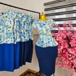 Women's Blue Floral Peplum Top and Pencil Skirt Two Piece Set in Navy — Pels Unisex Kloset