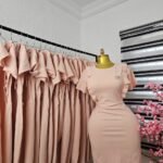 Women's Blush Pink Corporate Dress with Ruffle Shoulders — Pels Unisex Kloset