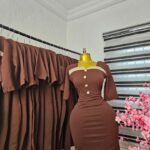Women's Brown Corporate Dress with White Trim and Button Front — Pels Unisex Kloset
