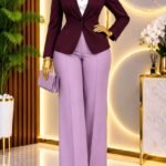 Women's Burgundy Blazer and Lilac Wide Leg Trouser Suit — Pels Unisex Kloset