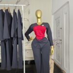 Women's Charcoal Trouser Suit with Red Panel Top — Pels Unisex Kloset